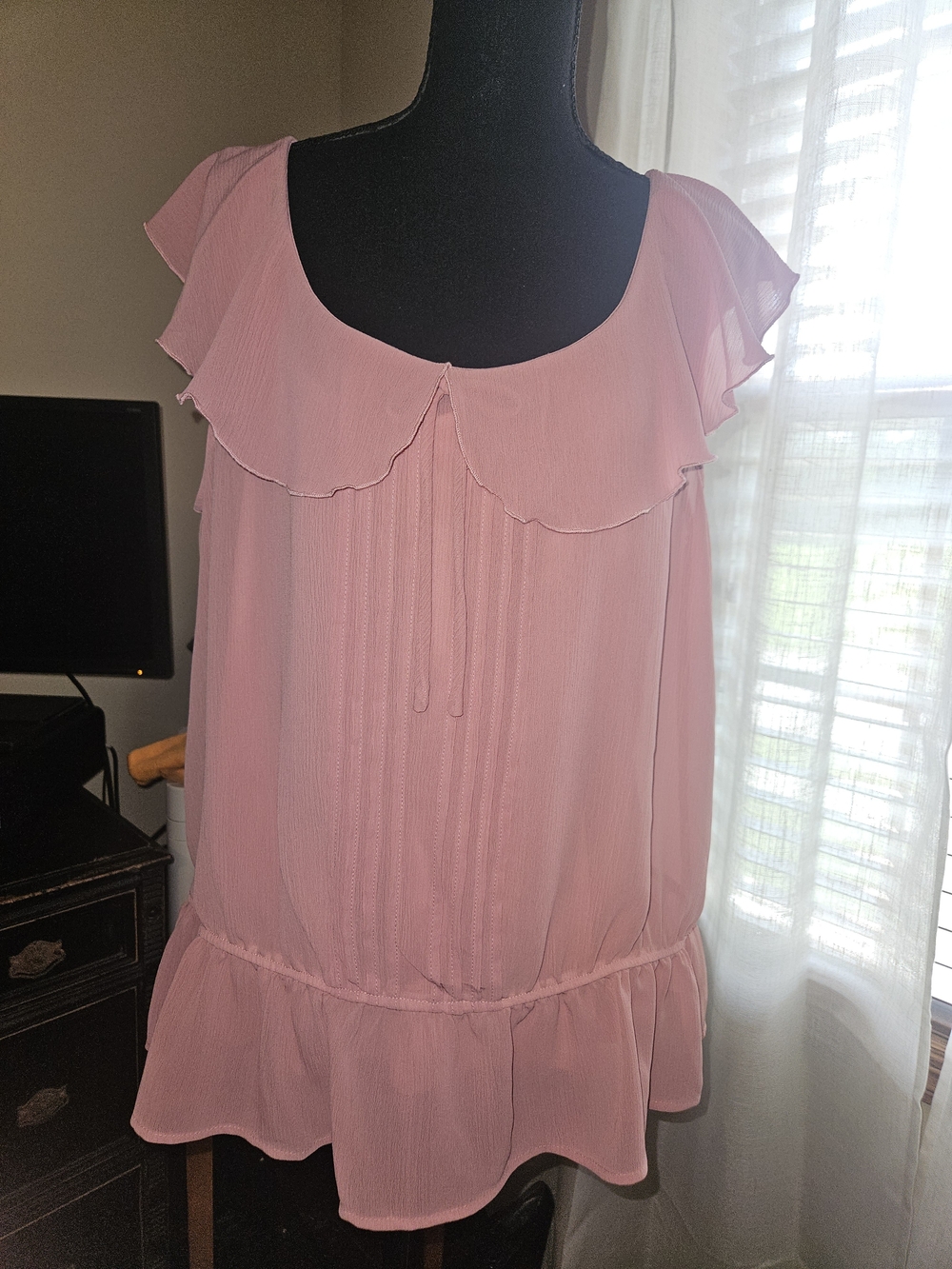 AGB Soft Pink Ruffle Neck Sleeveless Blouse